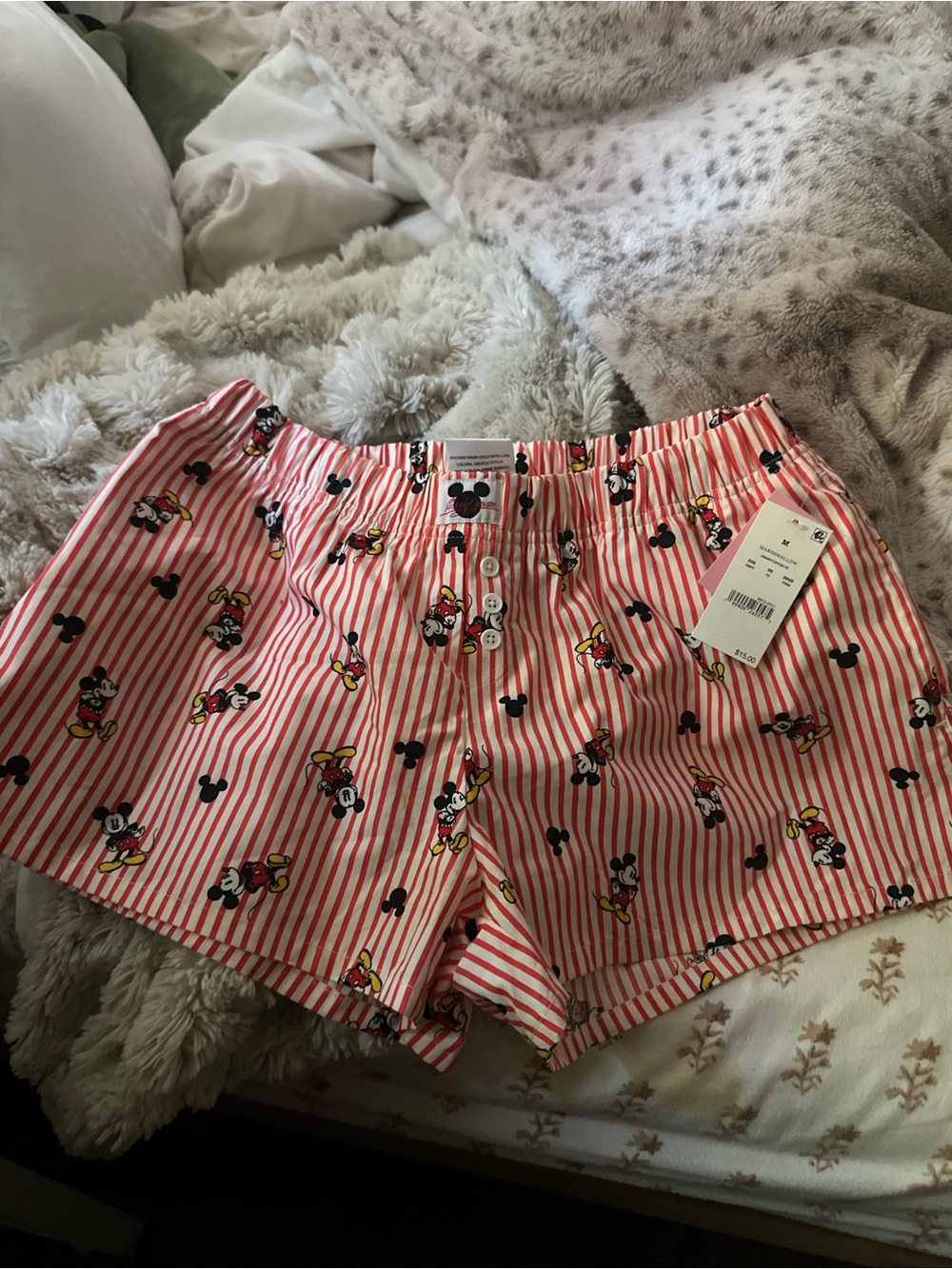 Disney Pink and White Striped Mickey Mouse High-Waist Shorts